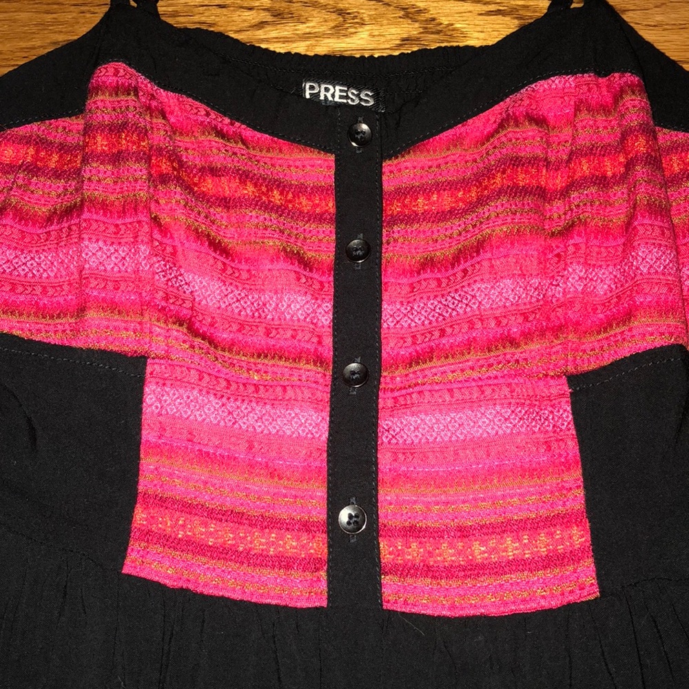 🔁🔁 Express Black Fit & Flare with pink/orange woven Bodice w/POCKETS!